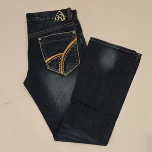 36x34 Antique Rivet Dark Blue Jeans with Tan Stitching 221